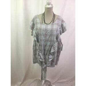 A.n.a Ruffle short sleeve tee plaid Small
